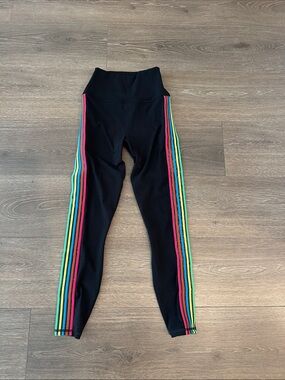 Spiritual Gangster Black Leggings with Rainbow Side Stripes